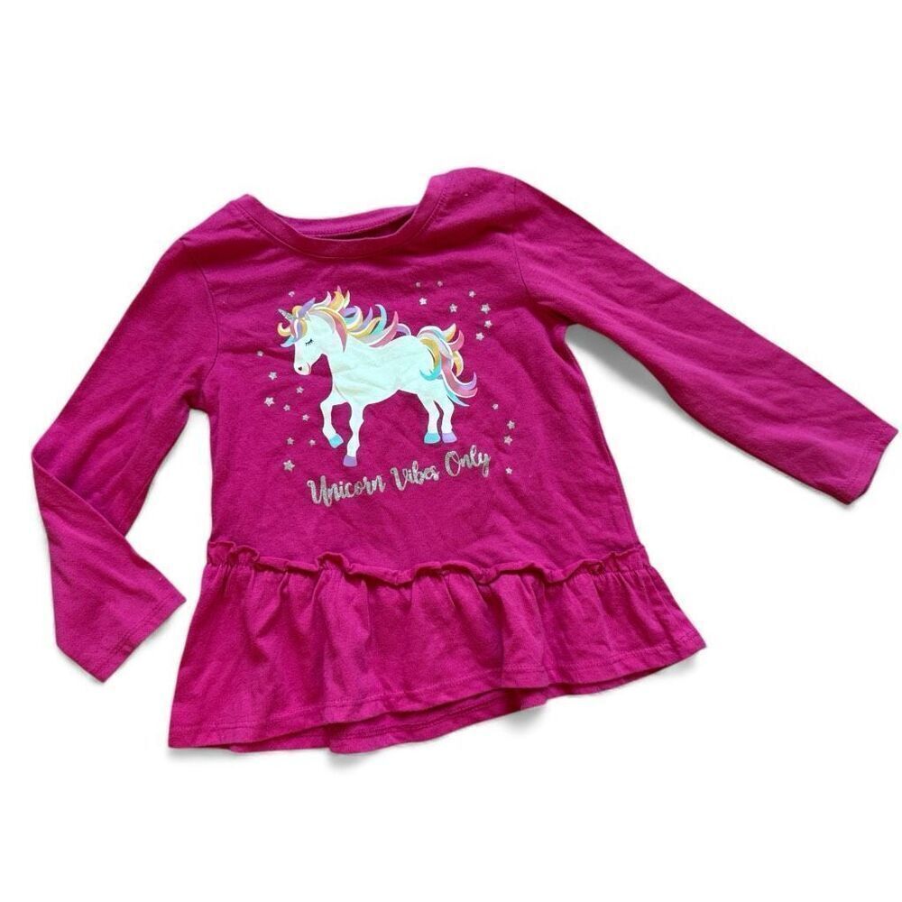 Toddler Girls Garanimals Unicorn Long Sleeve Peplum Graphic Tee Shirt - Sz 2T